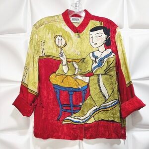 NWOT Vintage Chico’s “Art to Wear” 100% Silk Button Up Shirt/jacket 🌱 Sz 3/L